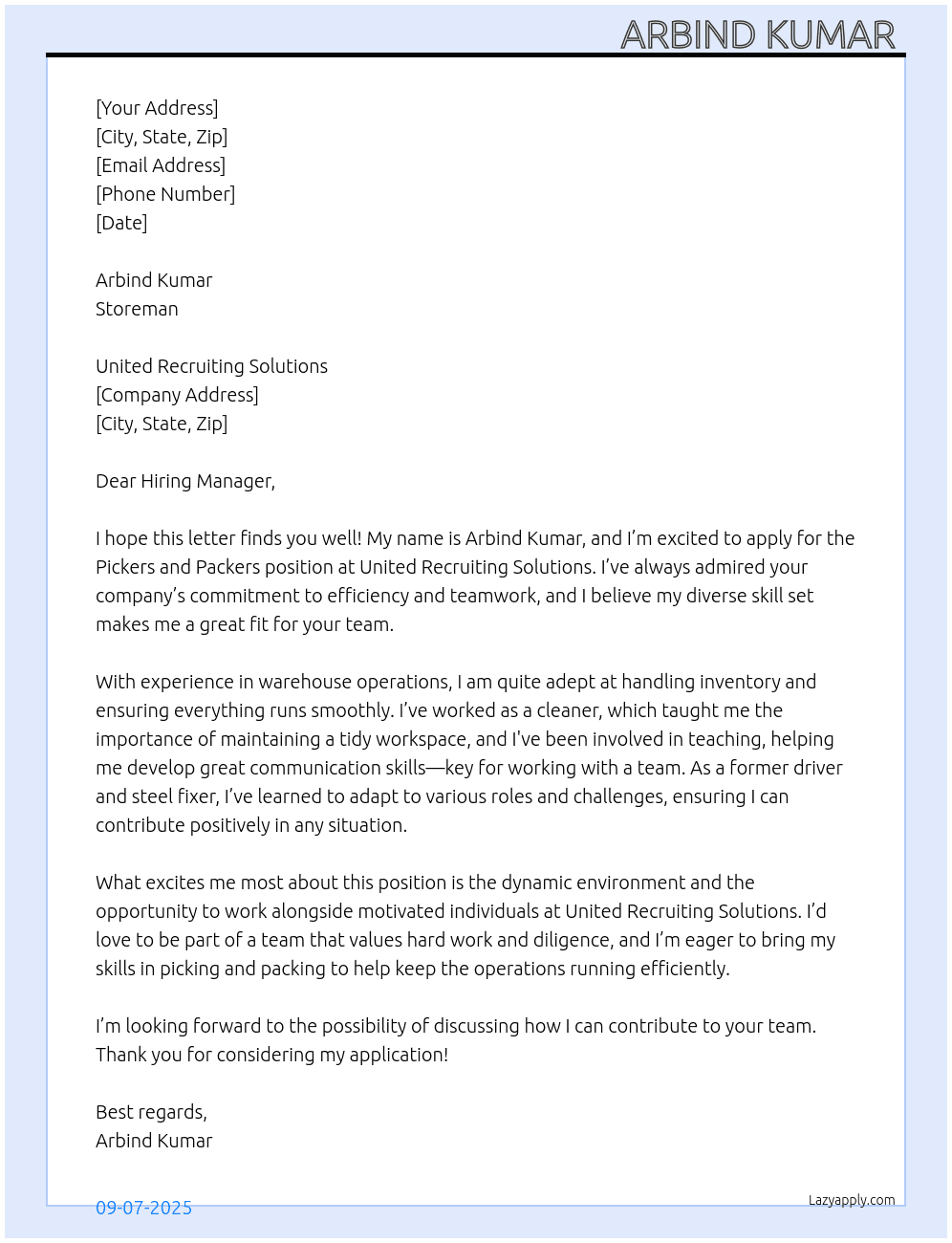 Cover letter for pickers and packers - LazyApply