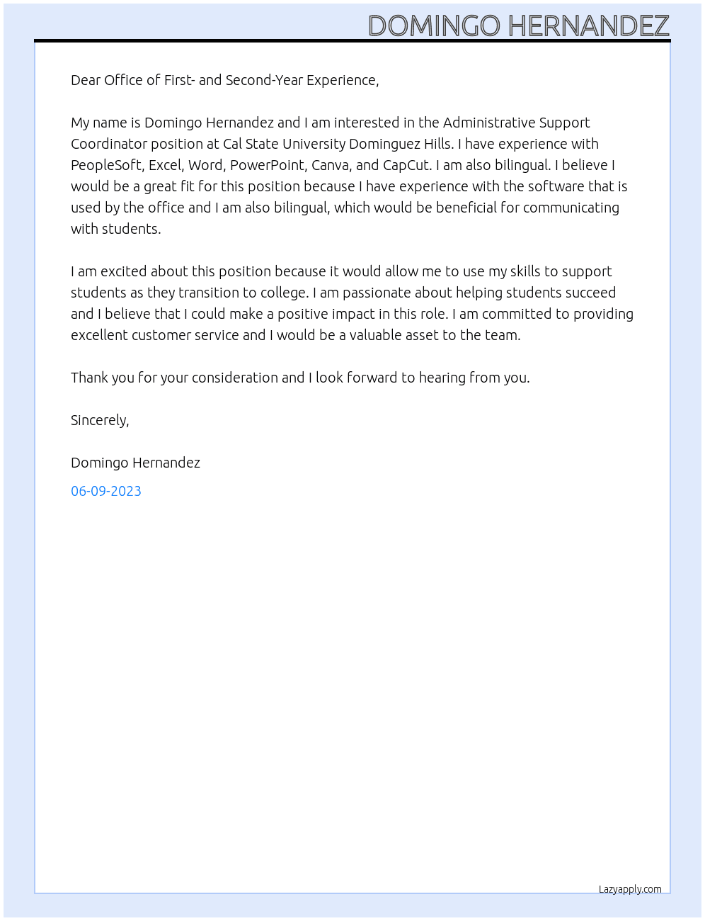 Administrative Support Coordinator At Cal State University Dominguez Hillss Cover Letter