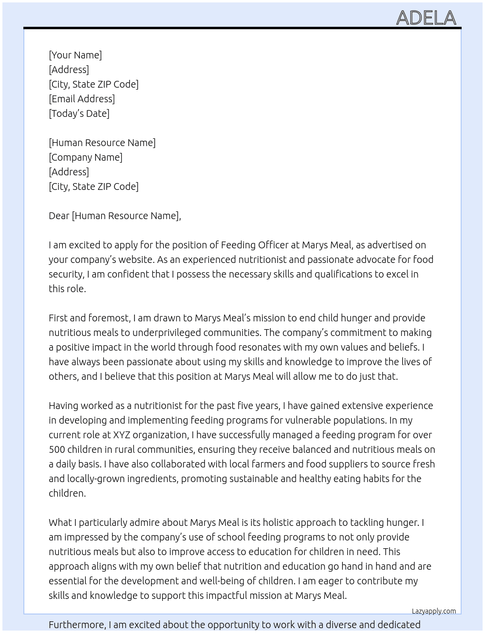 Feeding officer At Marys meal  Cover Letter