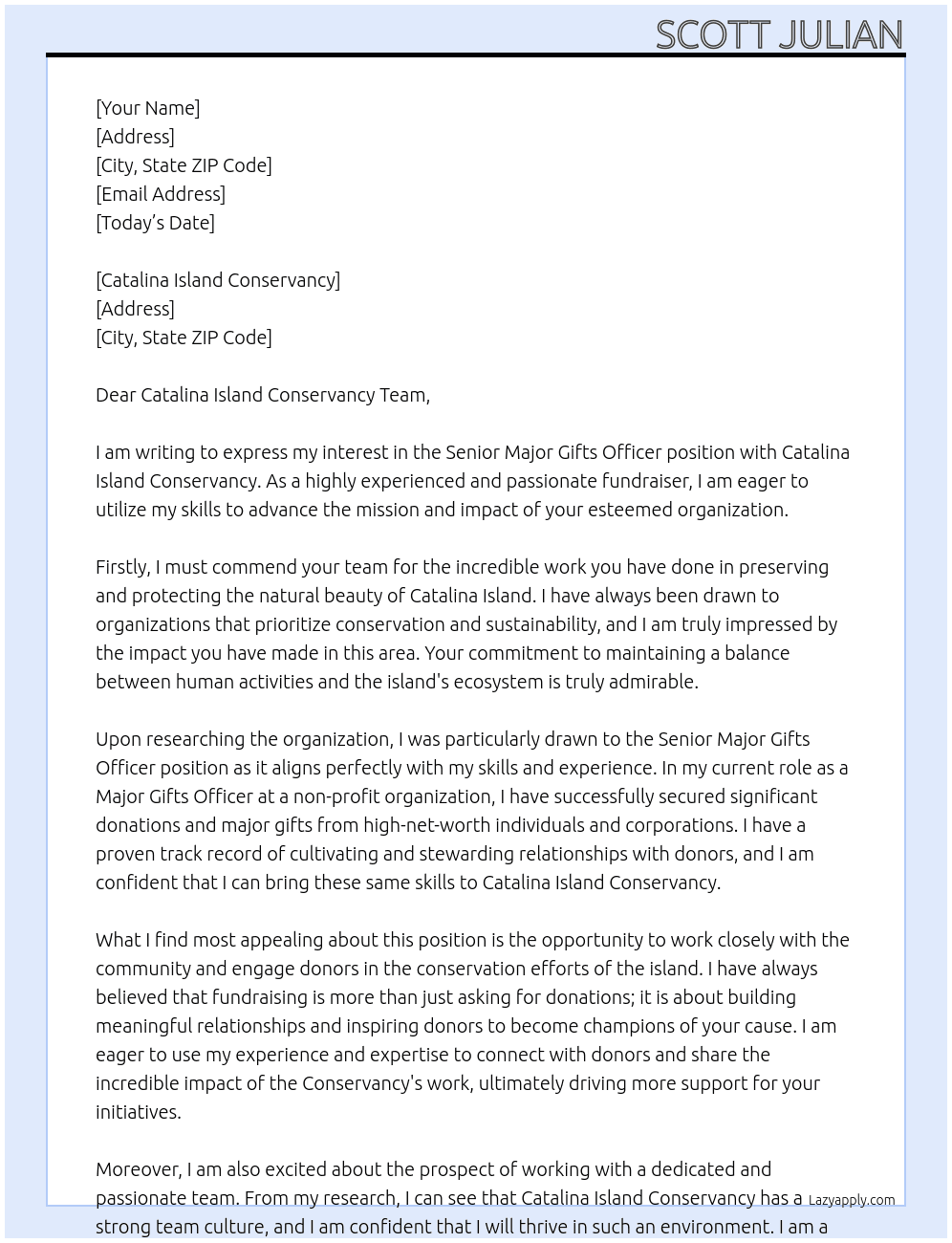 Cover letter for senior major gifts officer - LazyApply
