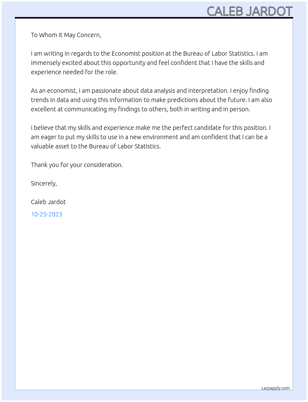 Economist At  Bureau of Labor Statistics Cover Letter
