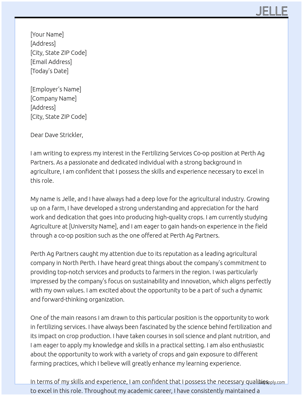 fertilizing services At Perth ag partners Cover Letter