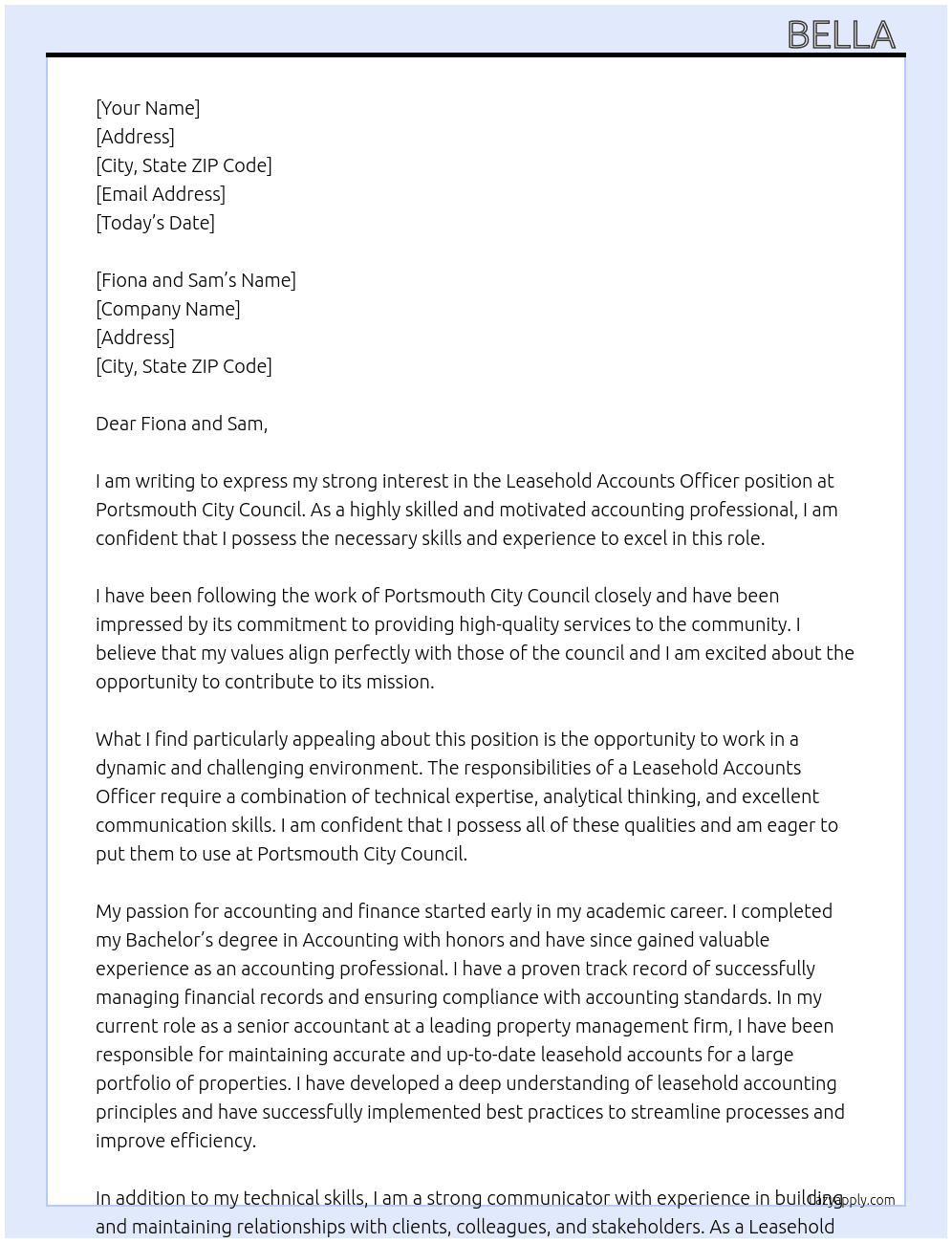 Leasehold Accounts Officer At Portsmouth City Council Cover Letter
