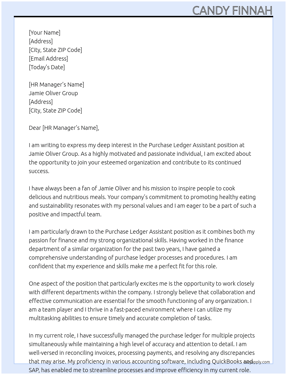 Purtchase Ledger Assistant At Jamie Oliver Group Cover Letter