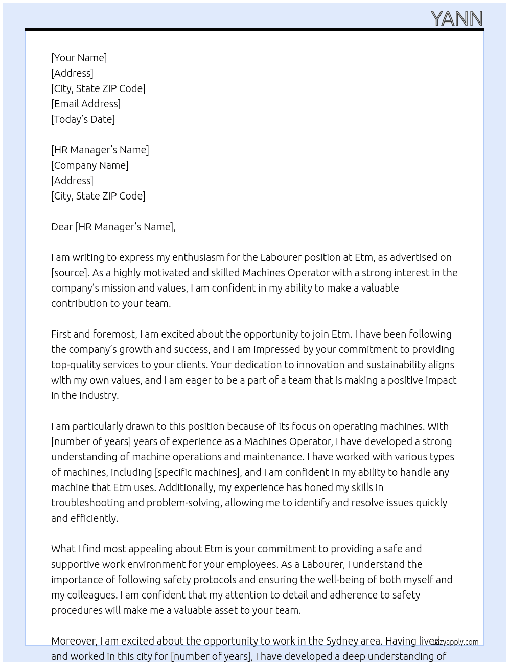 Labourer At Etm Cover Letter