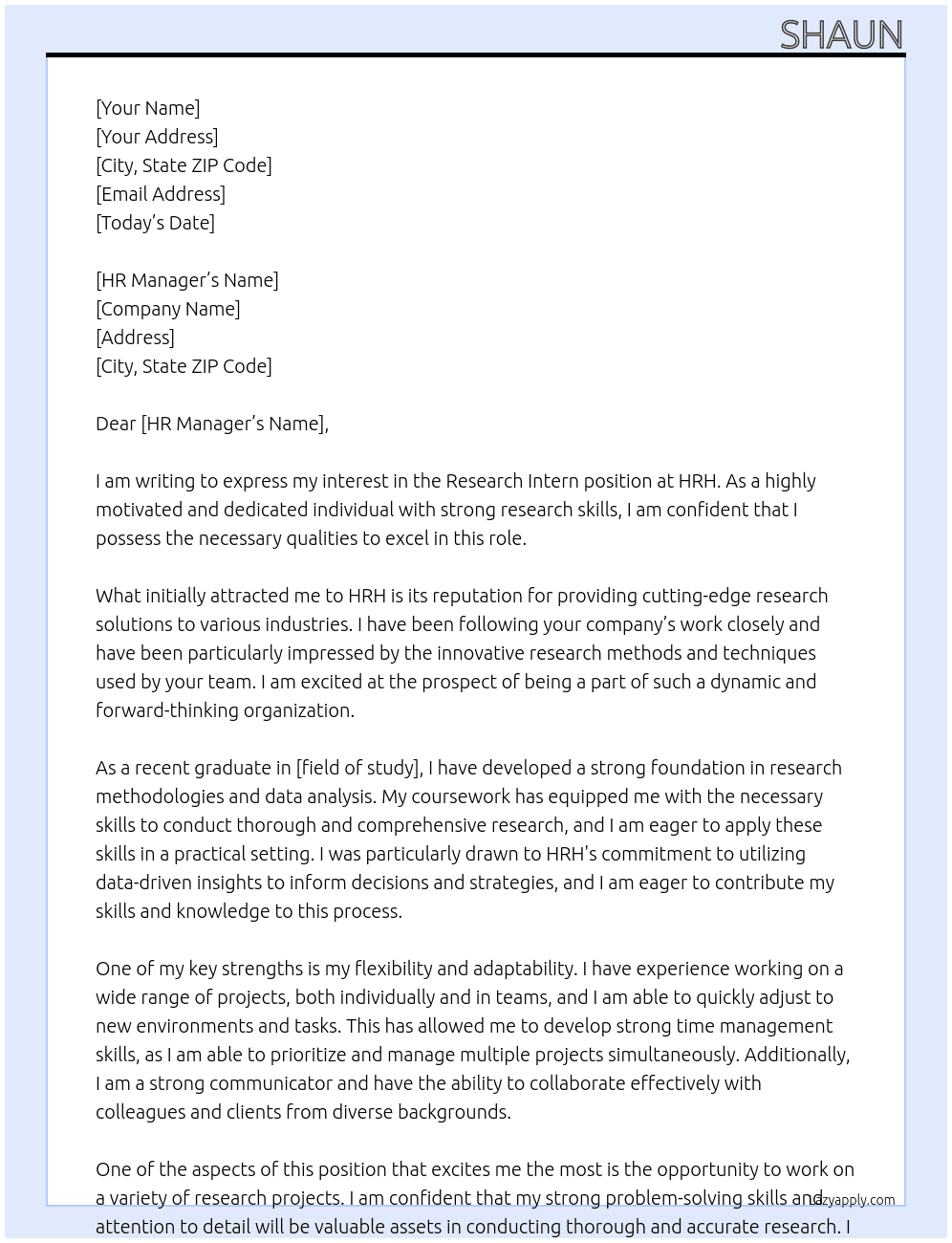 Research Intern At HRH Cover Letter