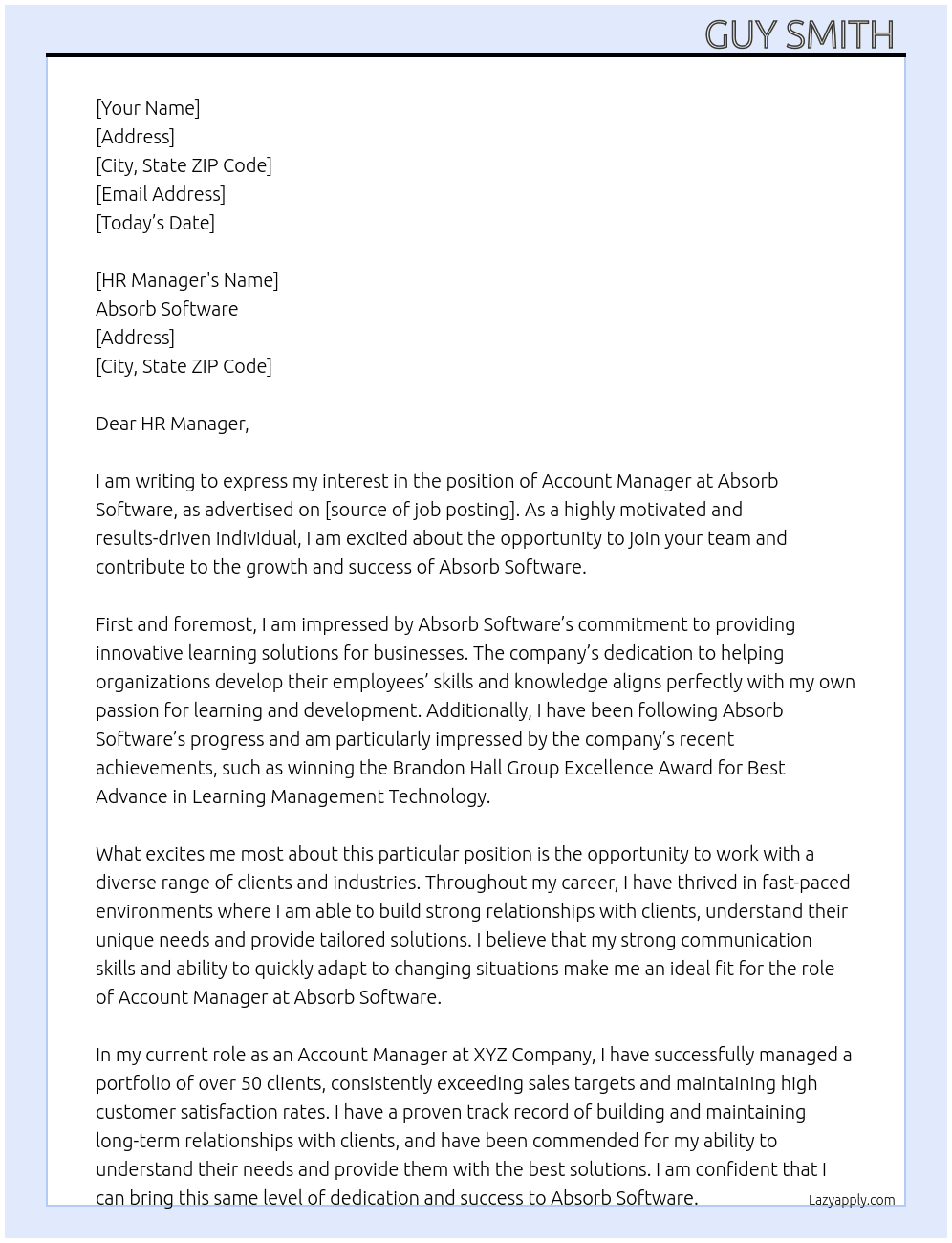 Account Manager At Absorb Software Cover Letter
