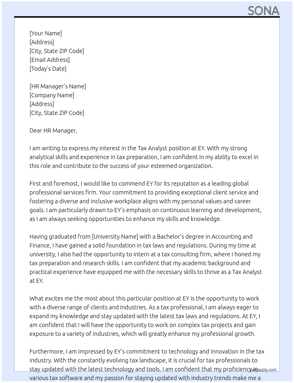 tax analyst At ey Cover Letter