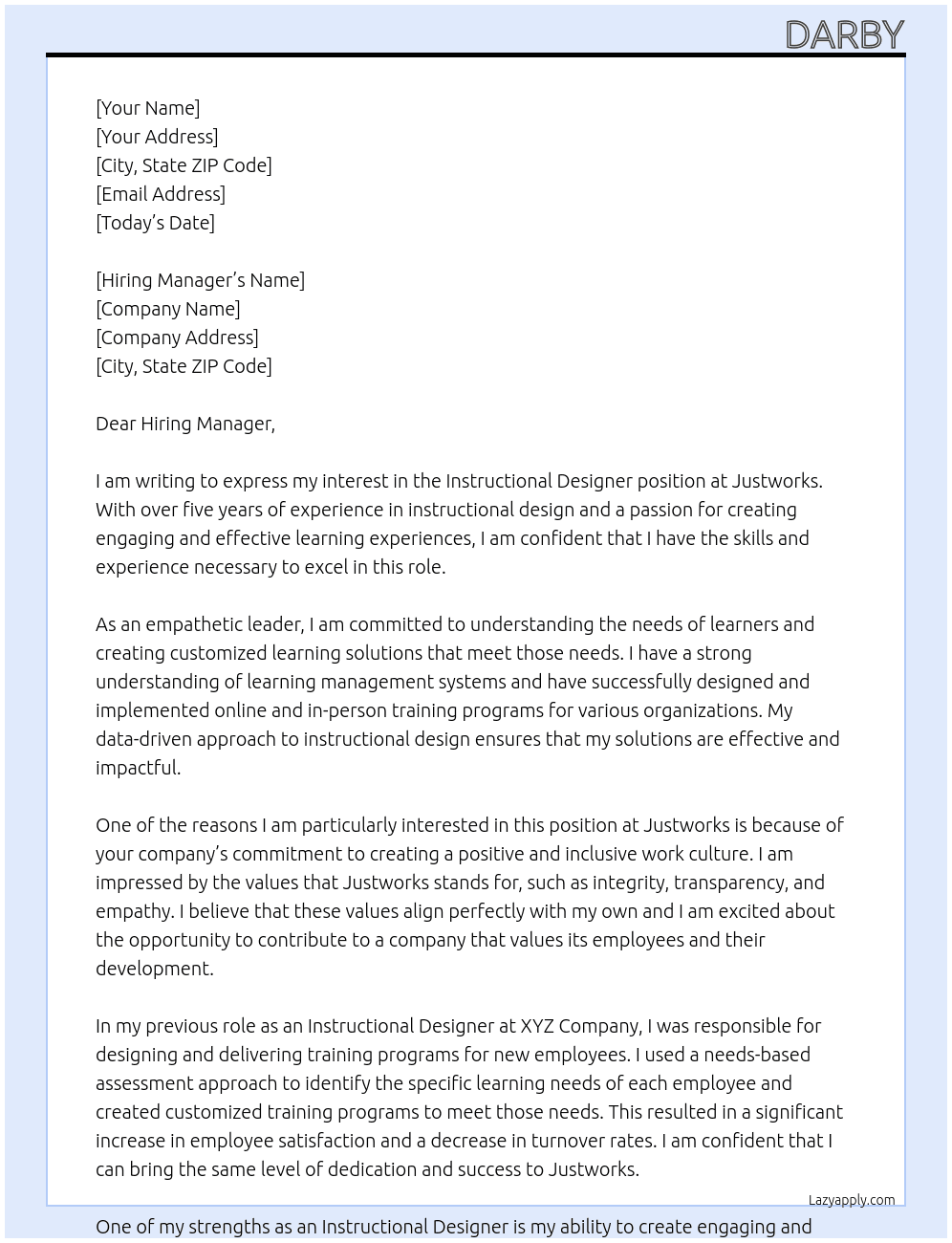 Instructional Designer At Justworks Cover Letter