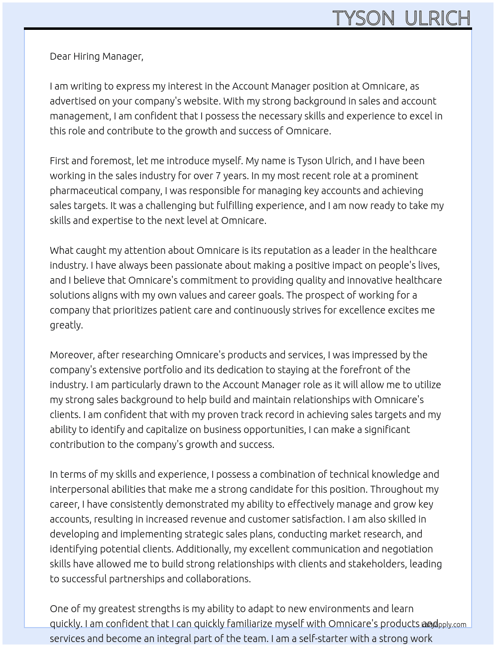 Account Manager At Omnicare Cover Letter