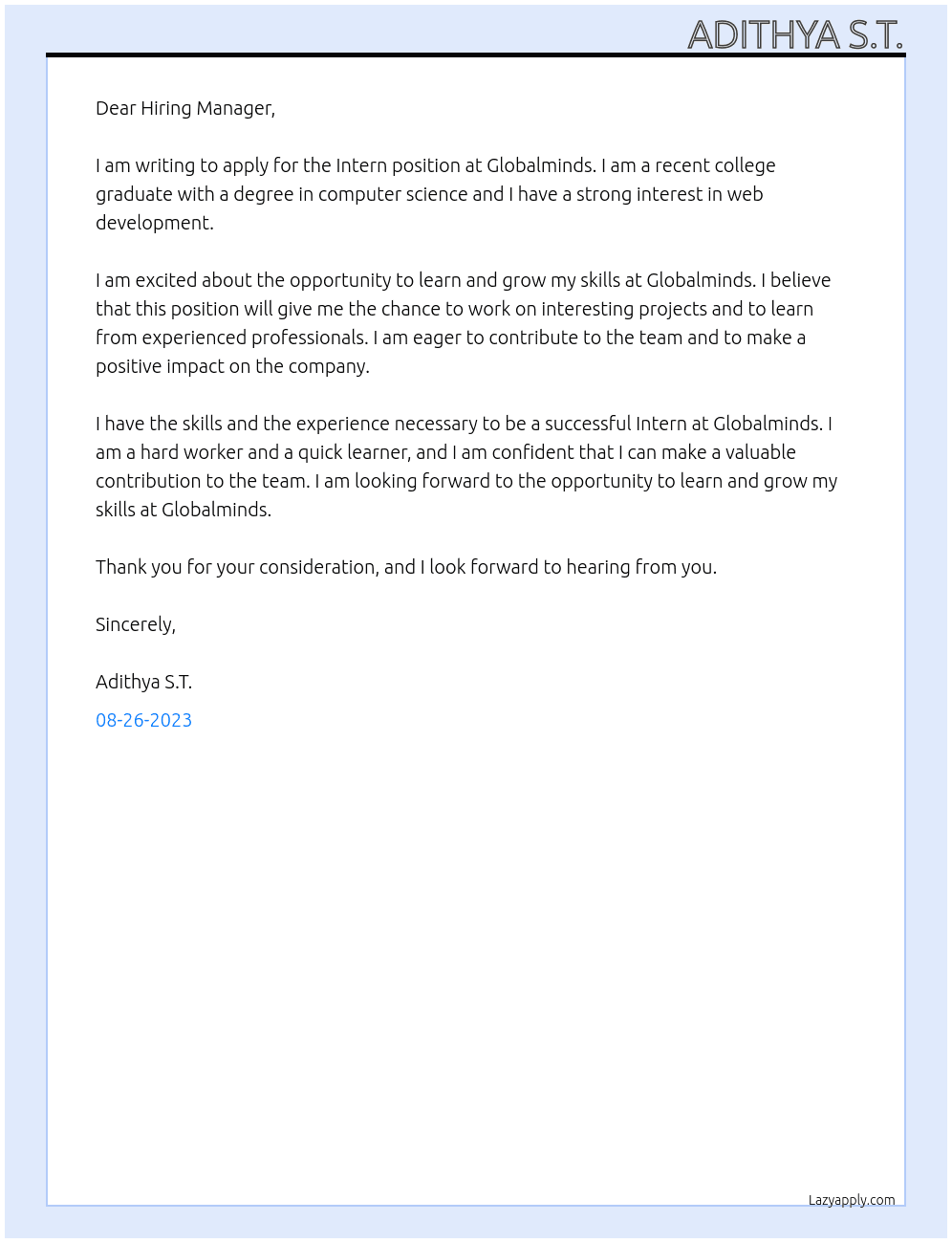 Intern At Globalminds Cover Letter