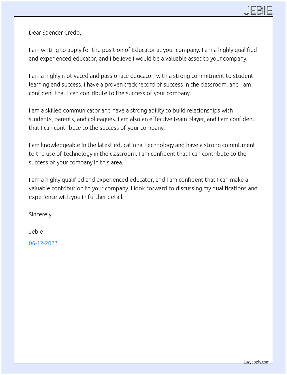 Educator At University educator Cover Letter