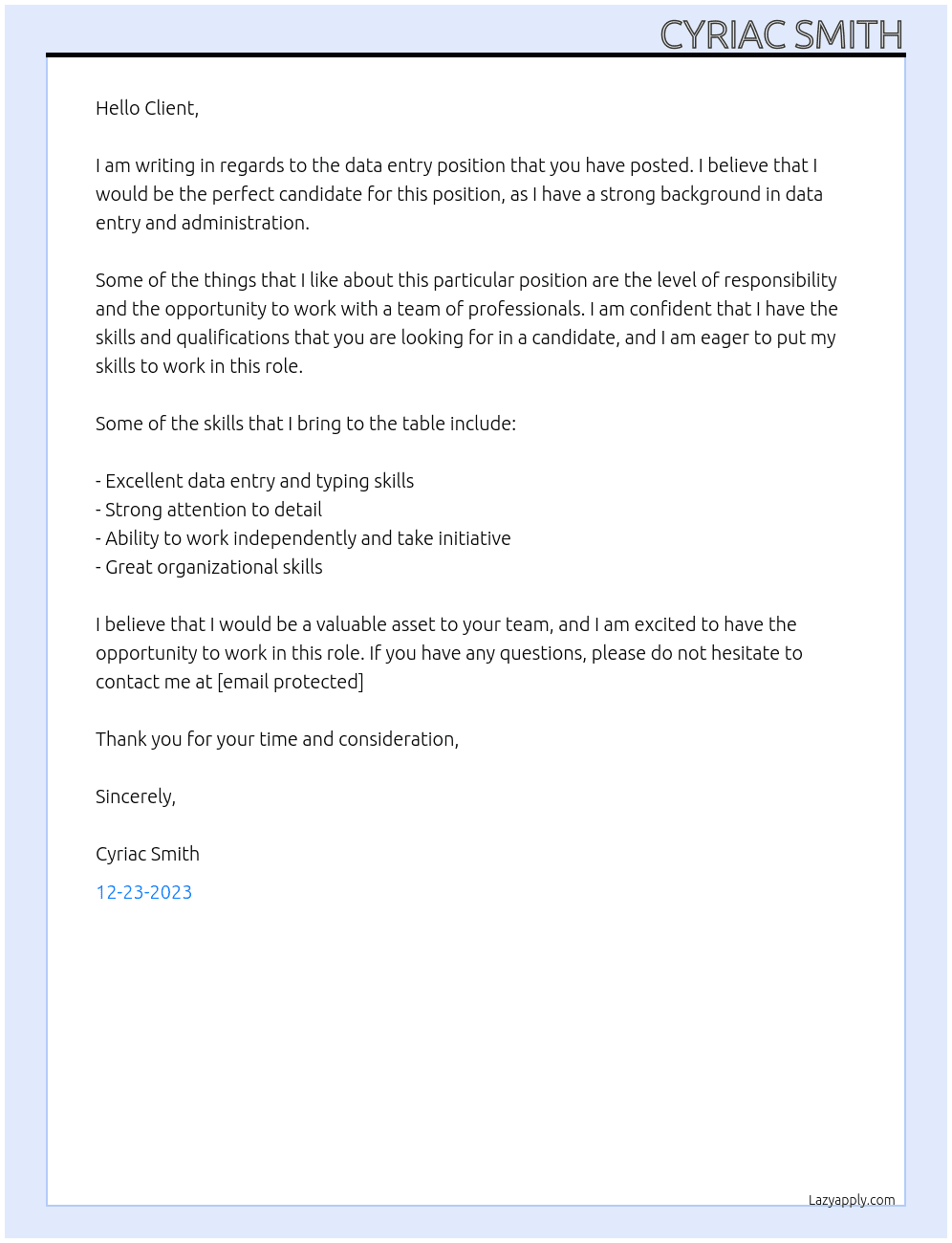 Data Entry At Nil Cover Letter