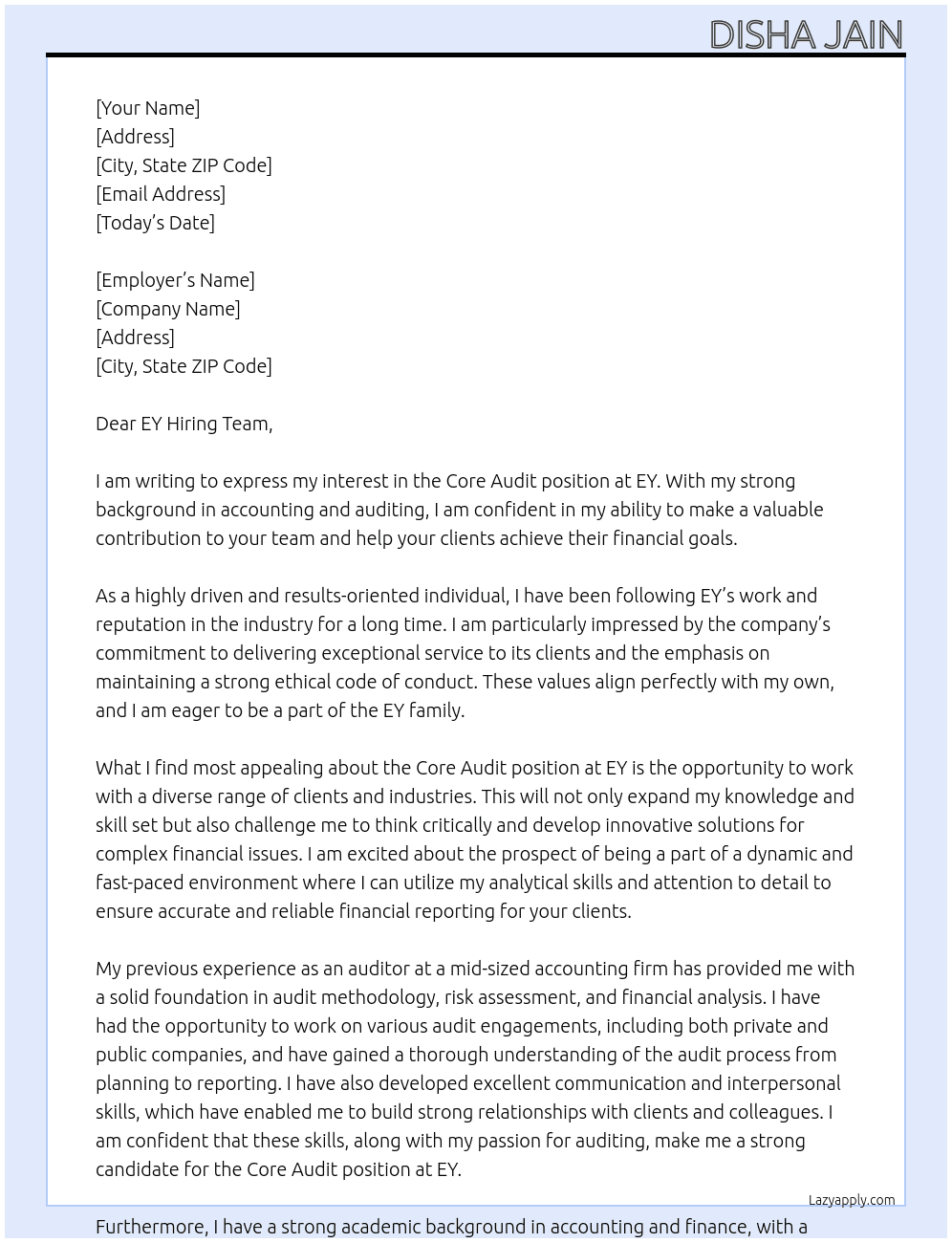 Cover letter for core audit - LazyApply