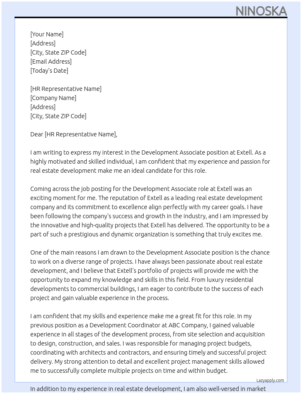 Development Associate At Extell Cover Letter