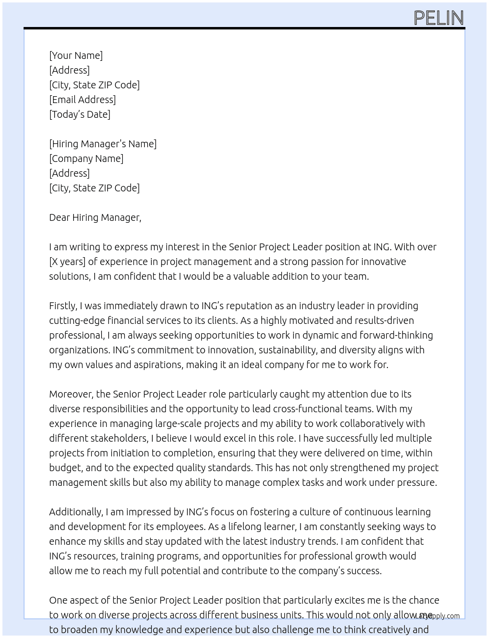 Senior Project Leader At ING Cover Letter