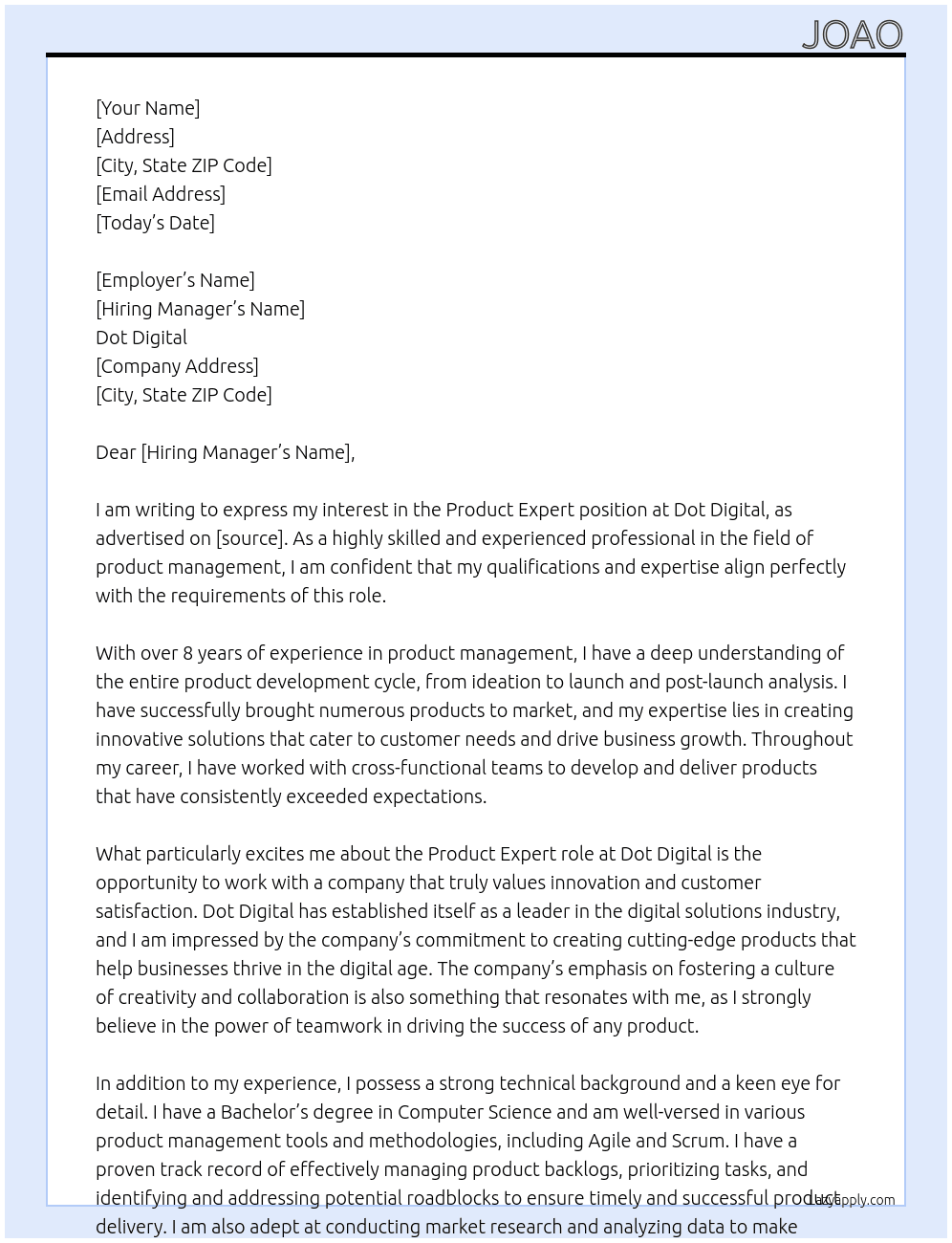 Product Expert At Dot Digital Cover Letter