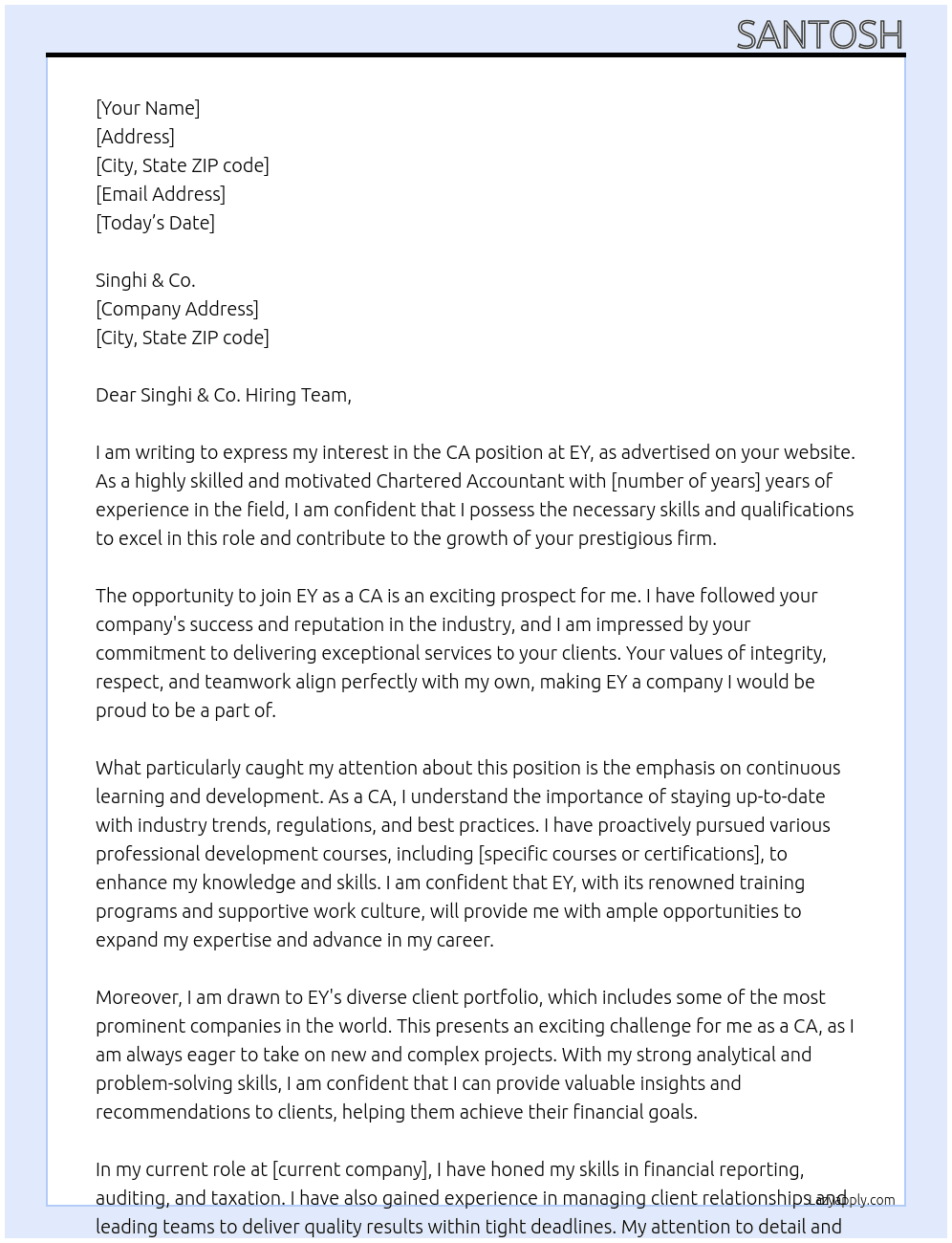 CA At EY Cover Letter
