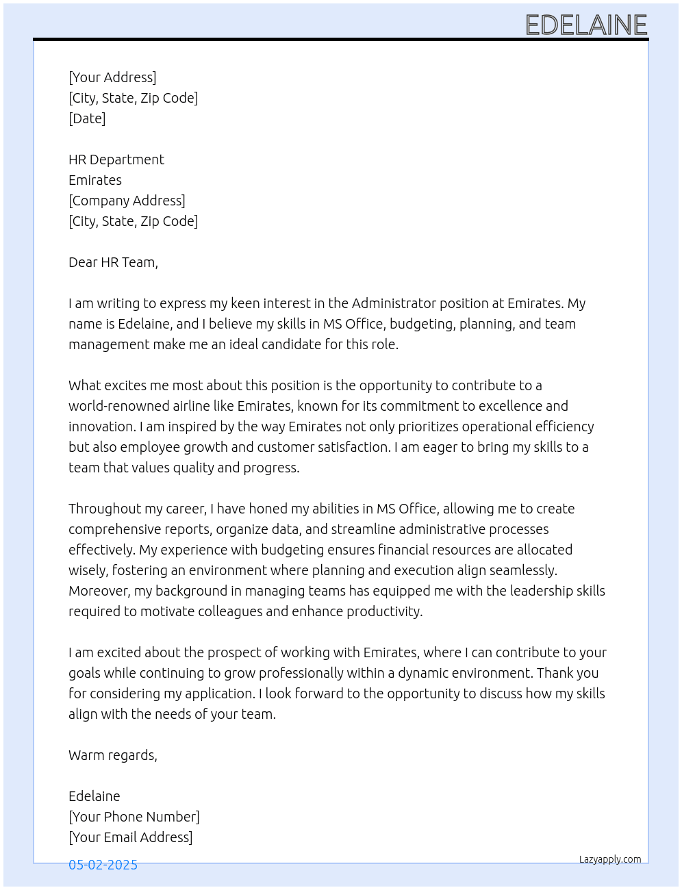 AdministRATOR At Emirates Cover Letter