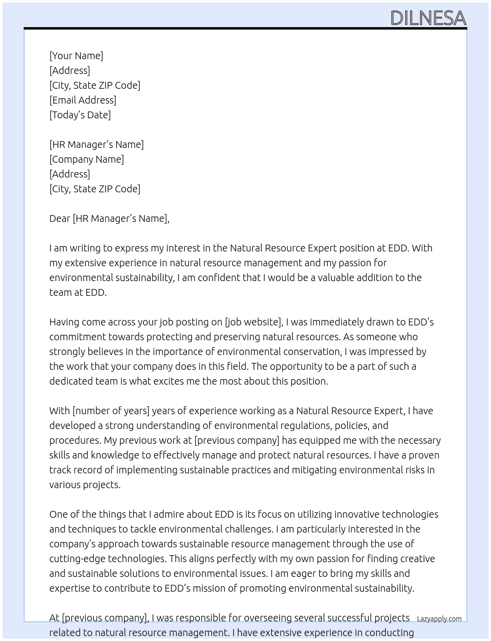 Natural Resource Expert At EDD Cover Letter