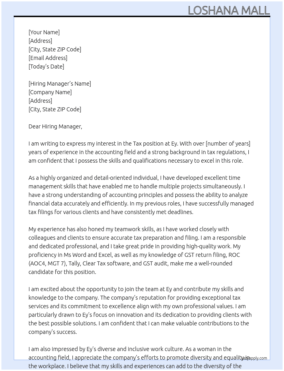 Cover letter for tax - LazyApply