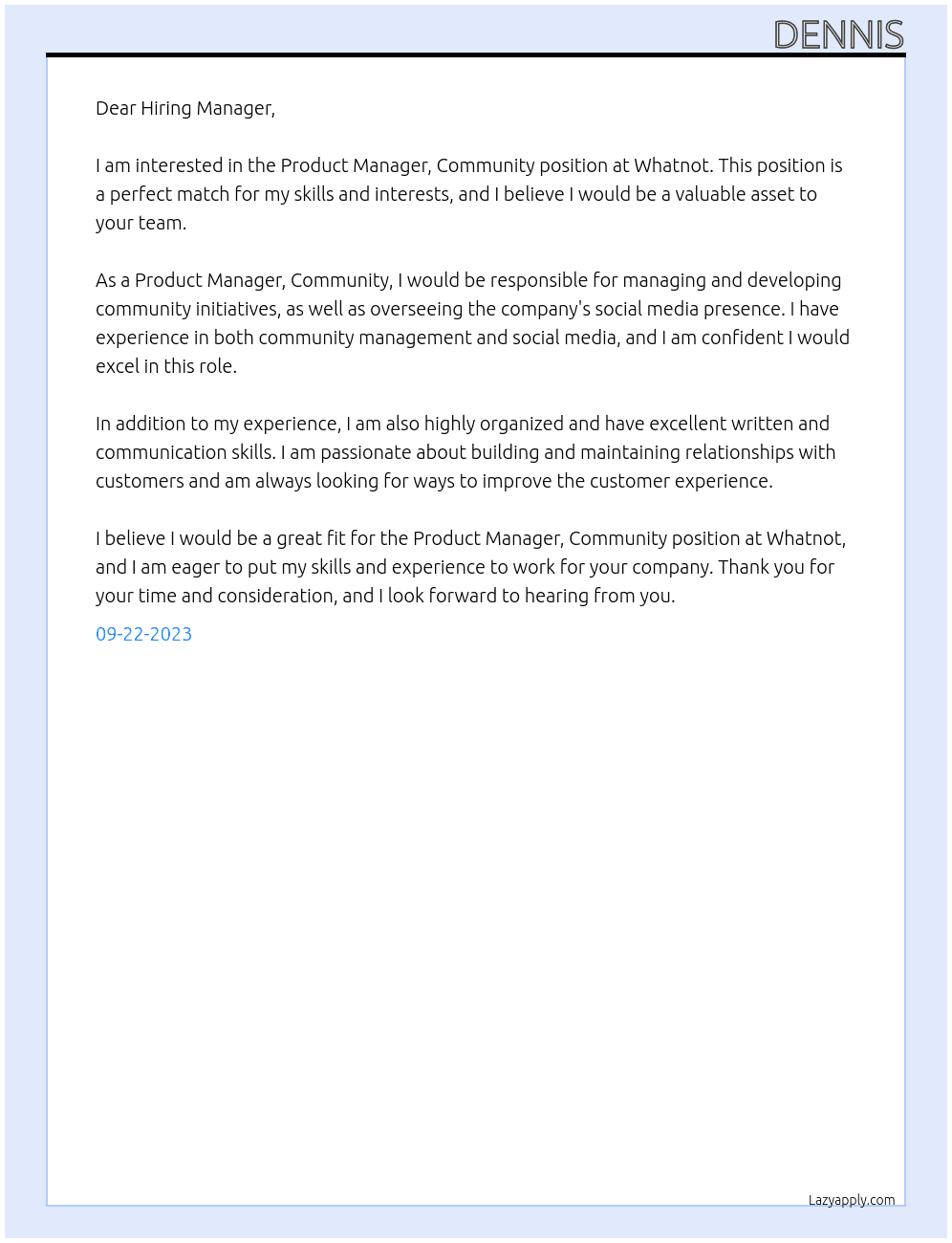 Product Manager, Community At Whatnot Cover Letter