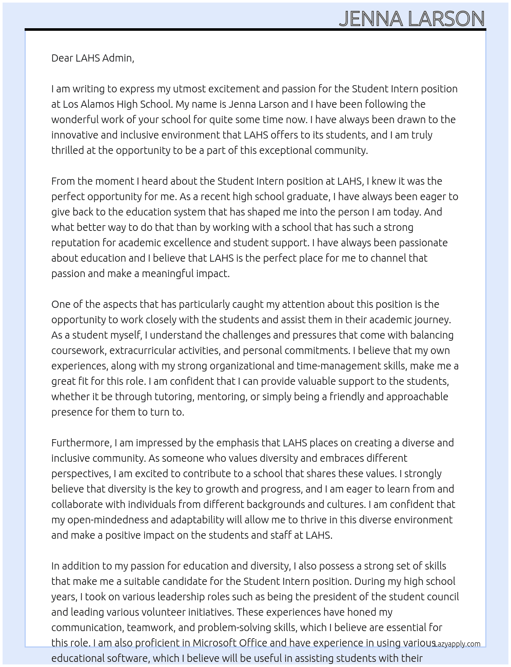 Student Intern At Los Alamos High School Cover Letter