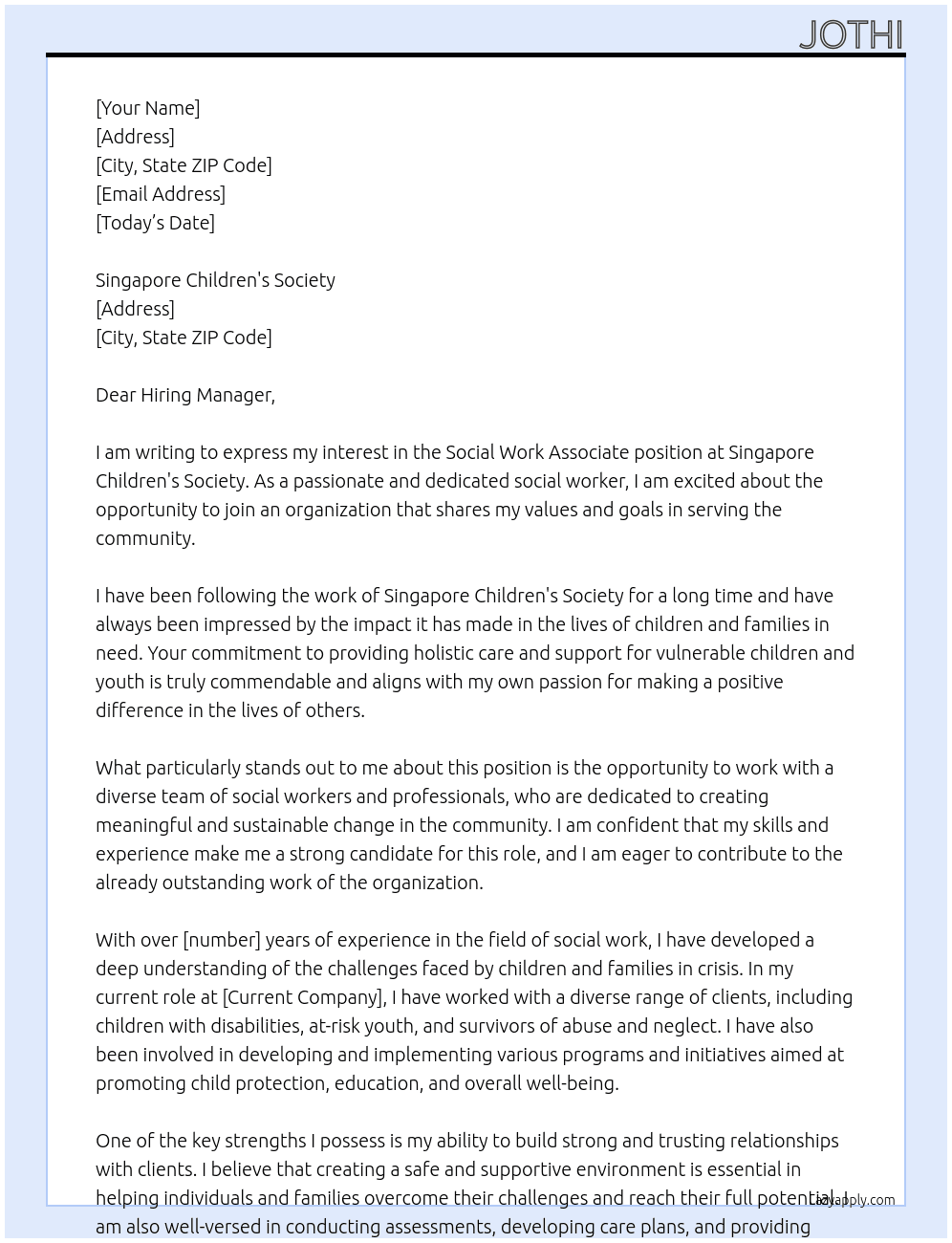 Social Work Associate At Singapore Children's Society Cover Letter