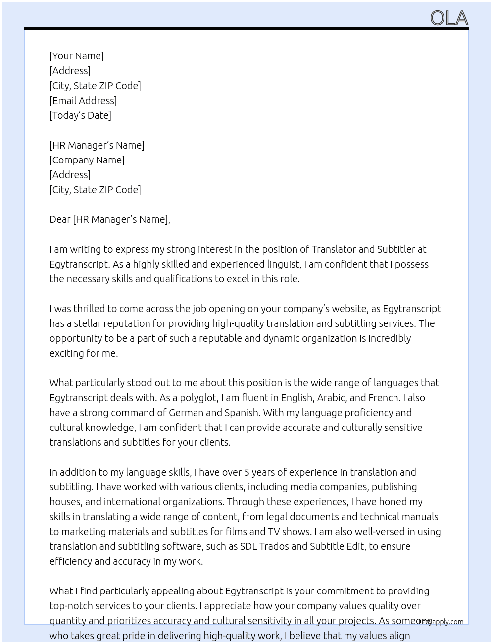 Translator ans subtitler At Egytranscript Cover Letter