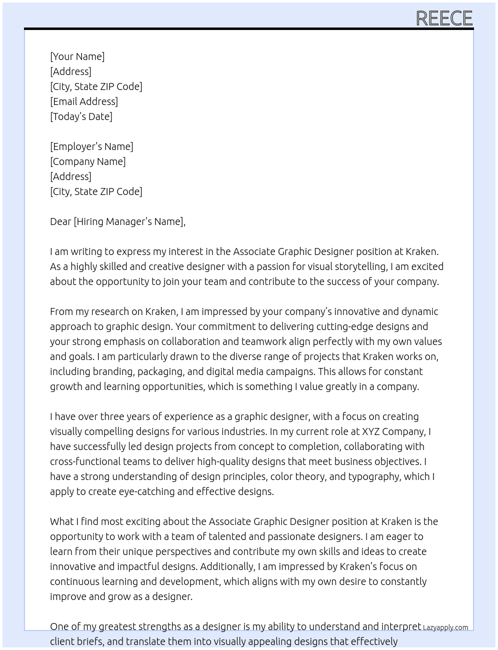 Associate Graphic Designer At Kraken Cover Letter