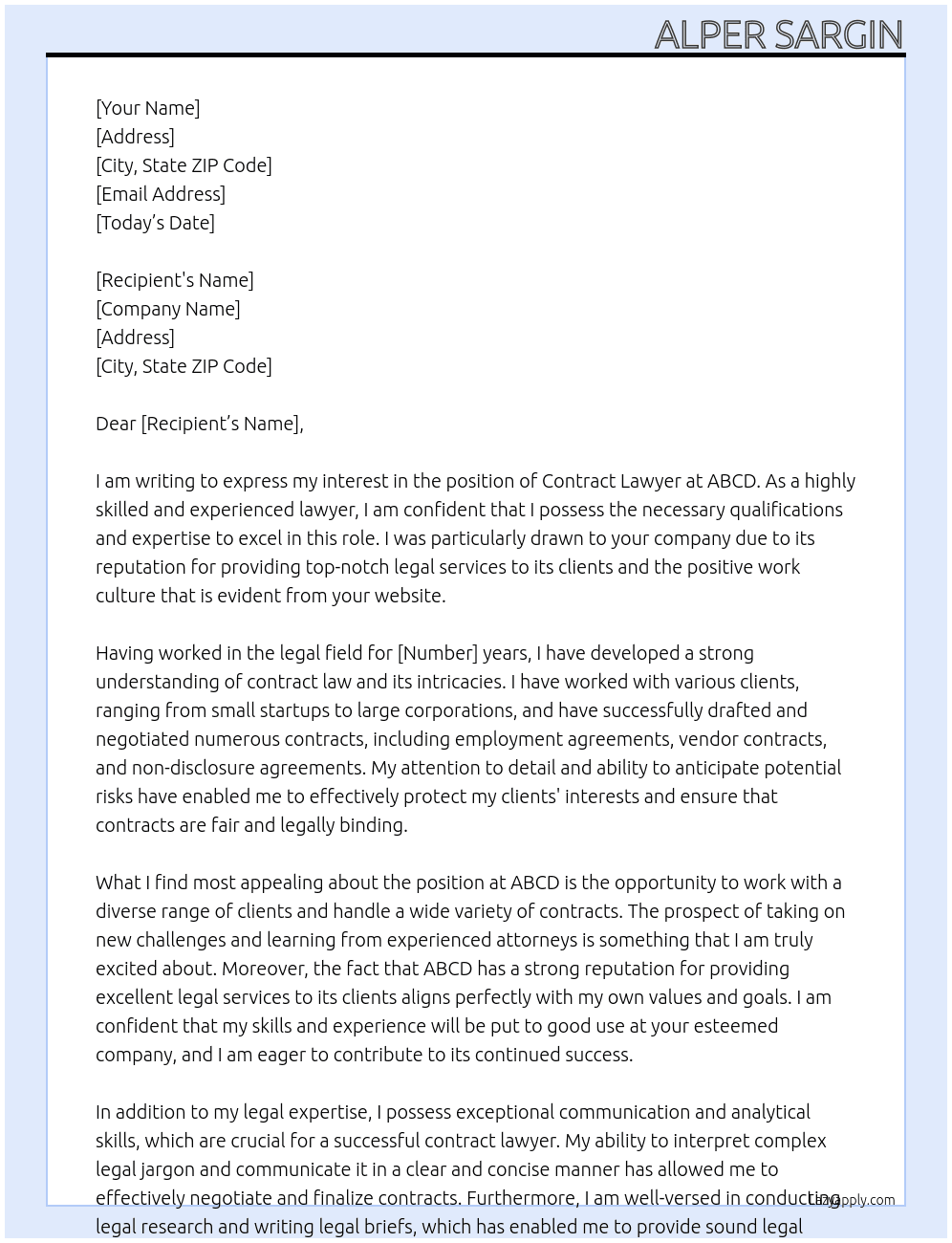 Contract Lawyer At ABCD Cover Letter