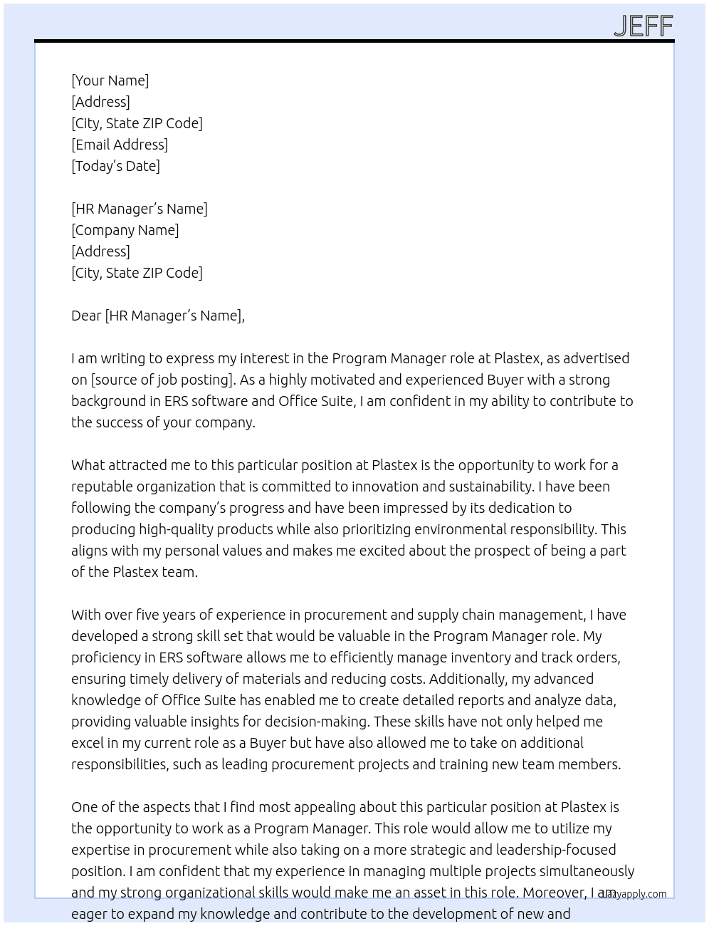 Buyer At Plastex Cover Letter