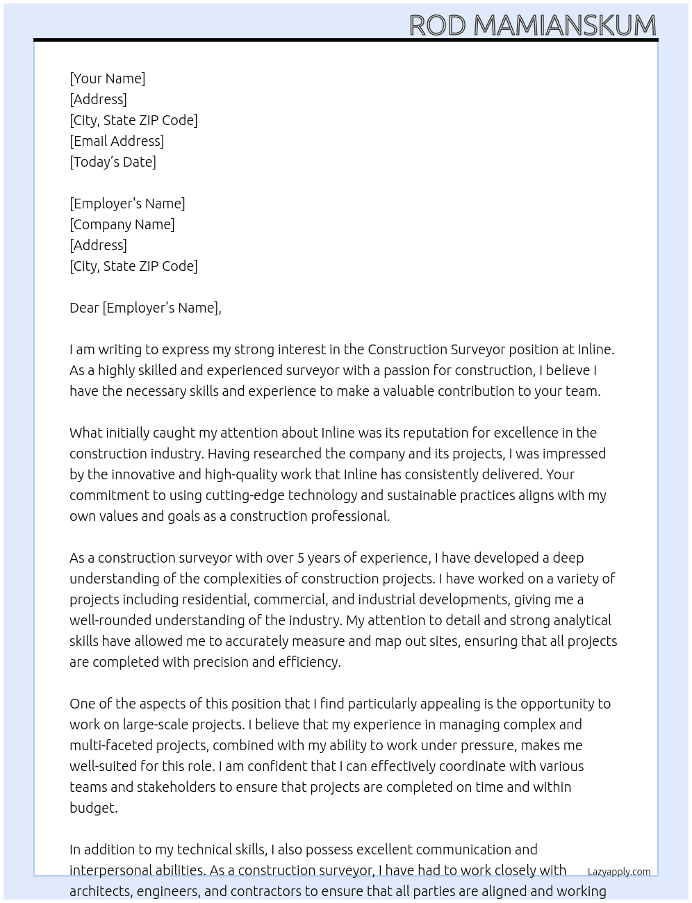 Construction Surveyor At Inline Cover Letter