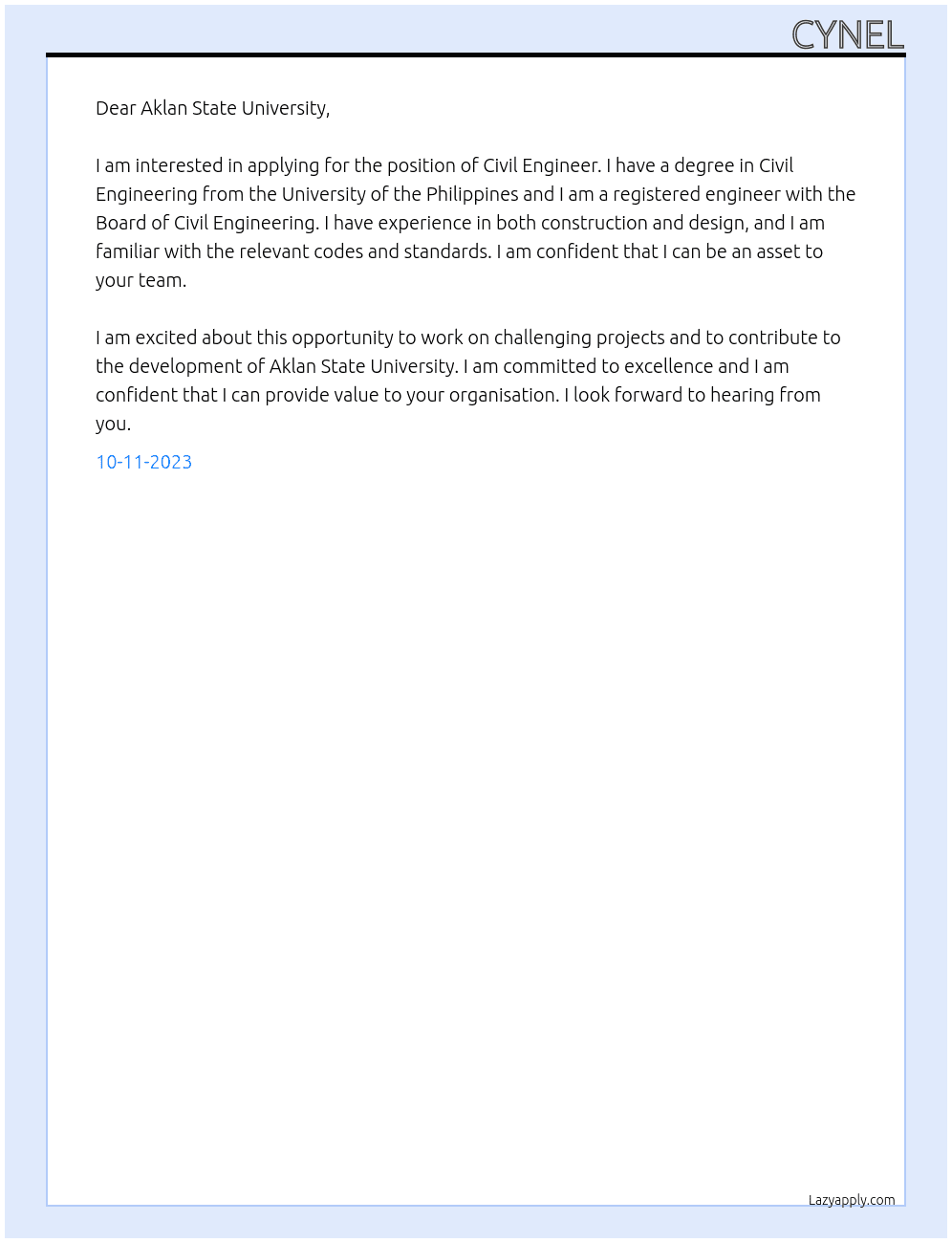 Civil Engineer At Aklan State University Cover Letter