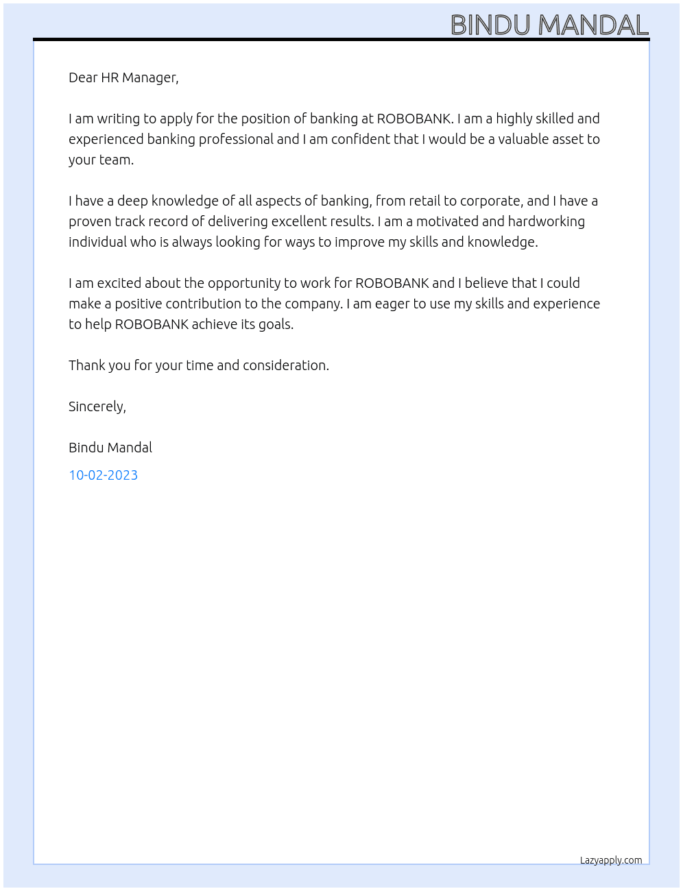 banking At ROBOBANK Cover Letter