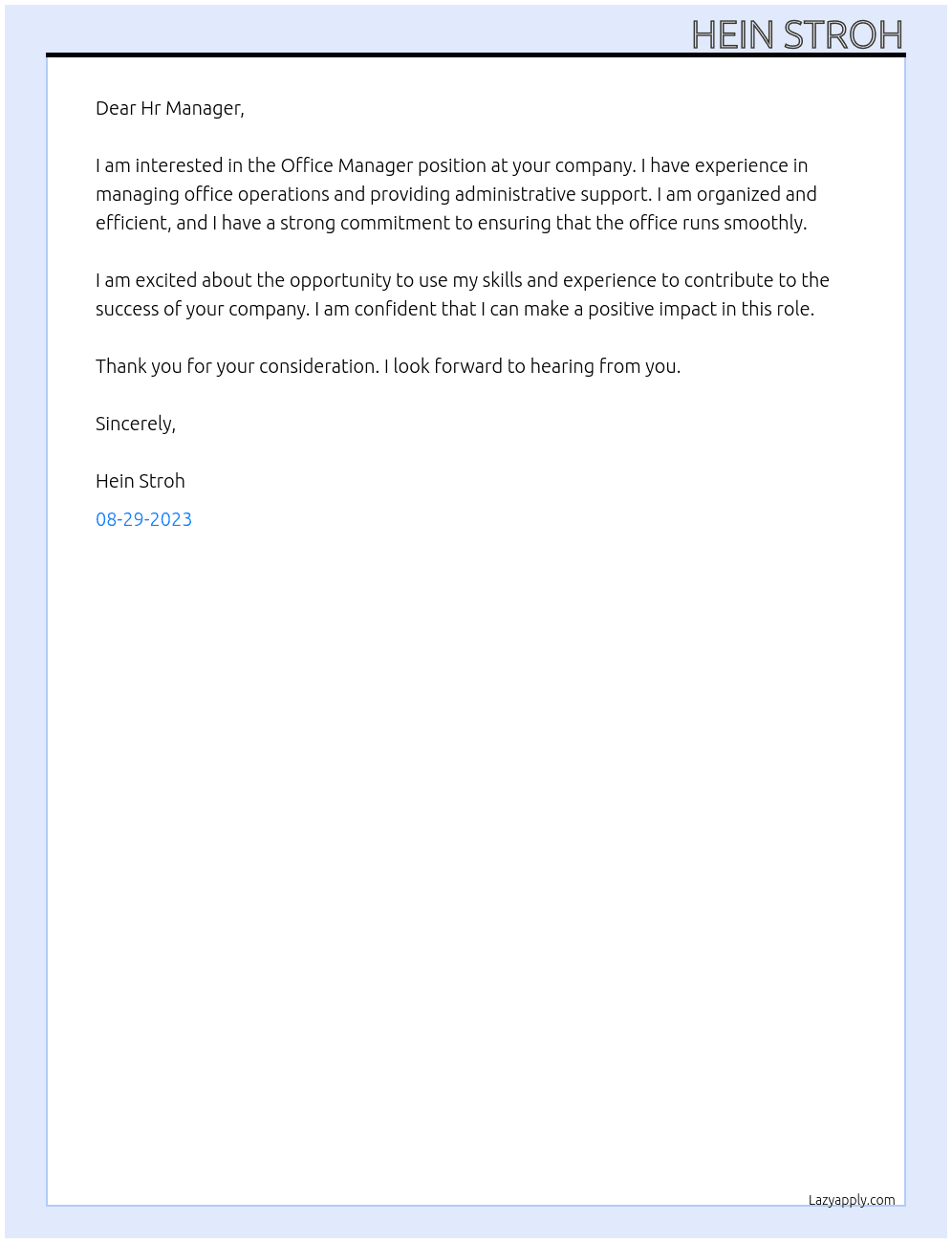 Office Manager At Office Manager Cover Letter