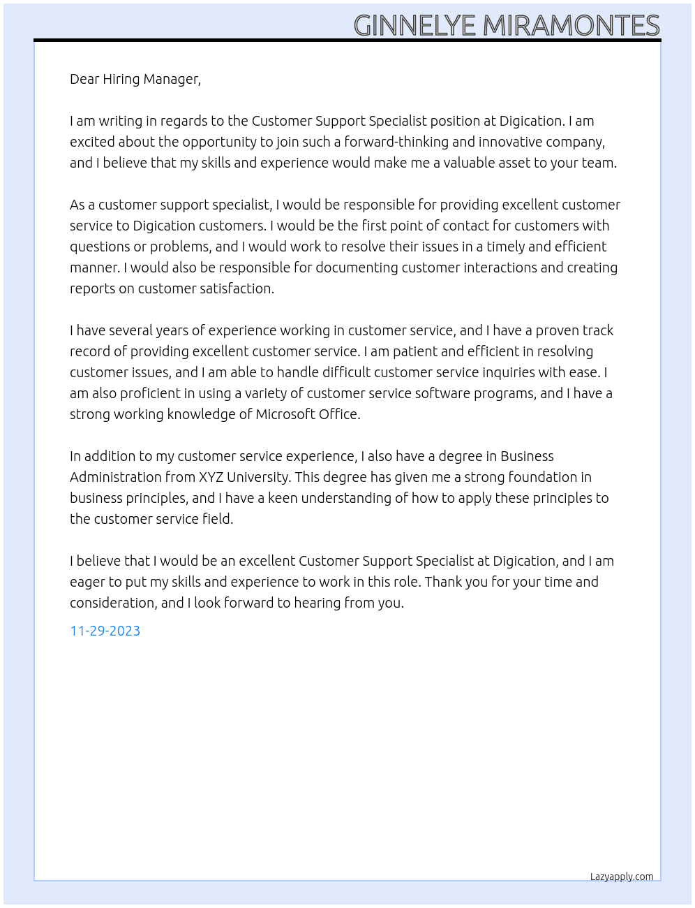 Customer Support Specialist At Digication  Cover Letter