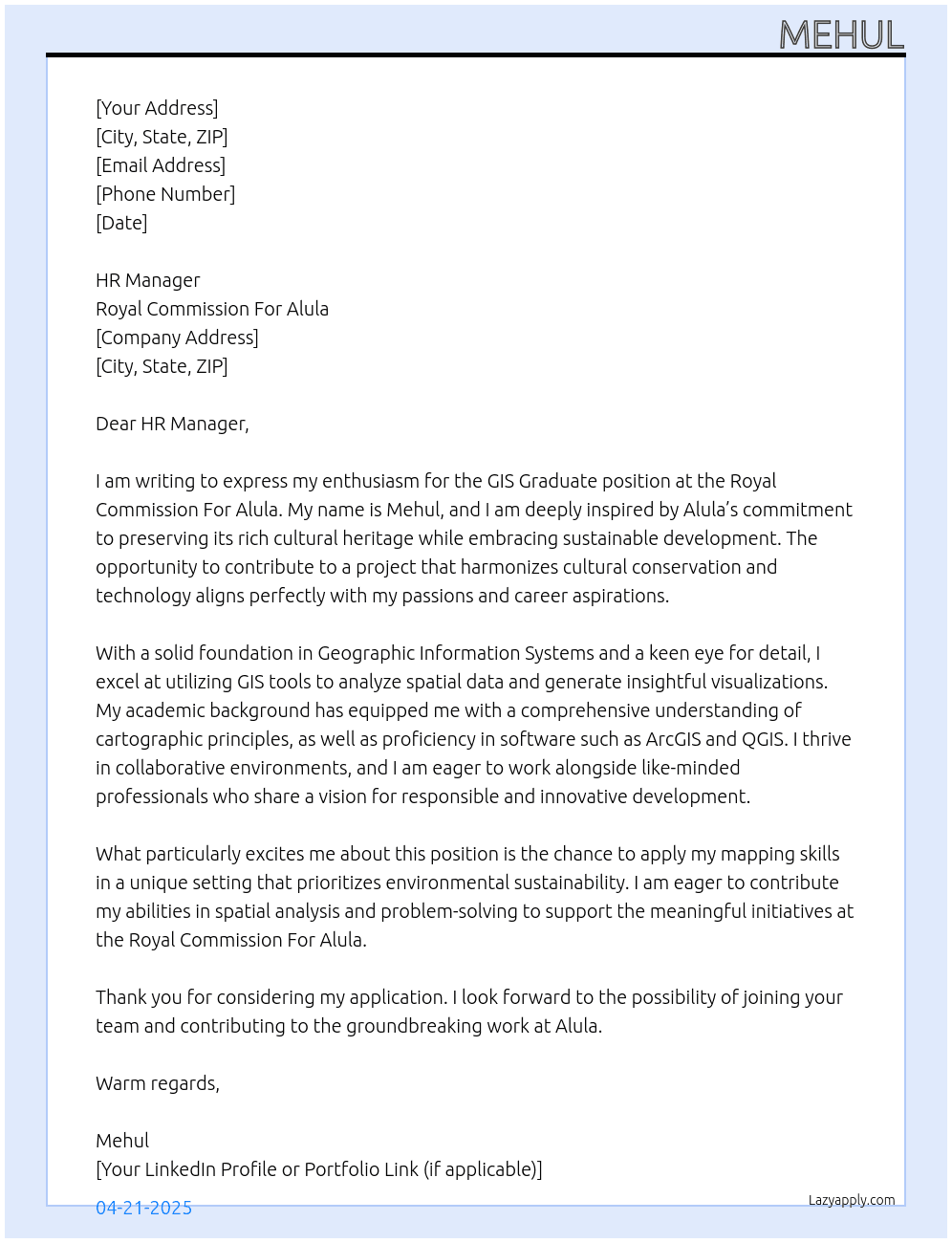 Cover letter for gis graduate - LazyApply