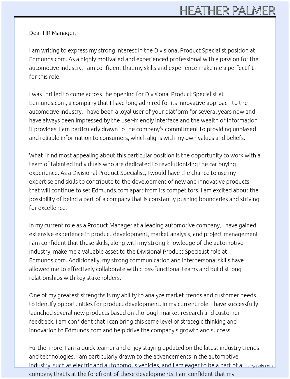 Divisional Product Specialist At Edmunds.com Cover Letter