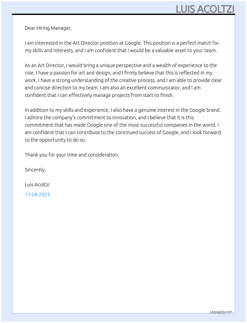 Art Director At Google Cover Letter