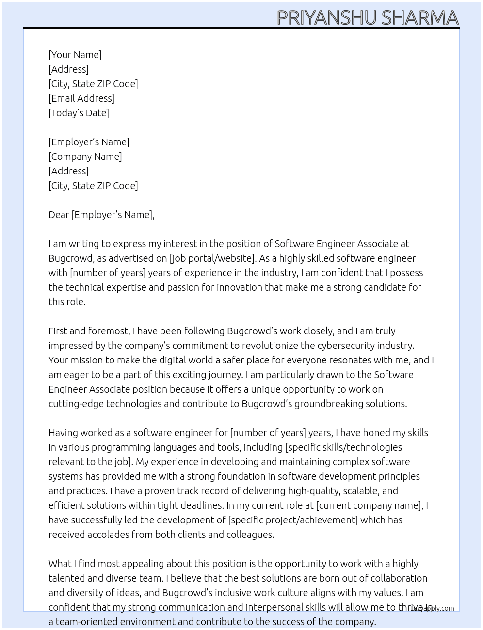 Software Engineer Associate At Bugcrowd Cover Letter