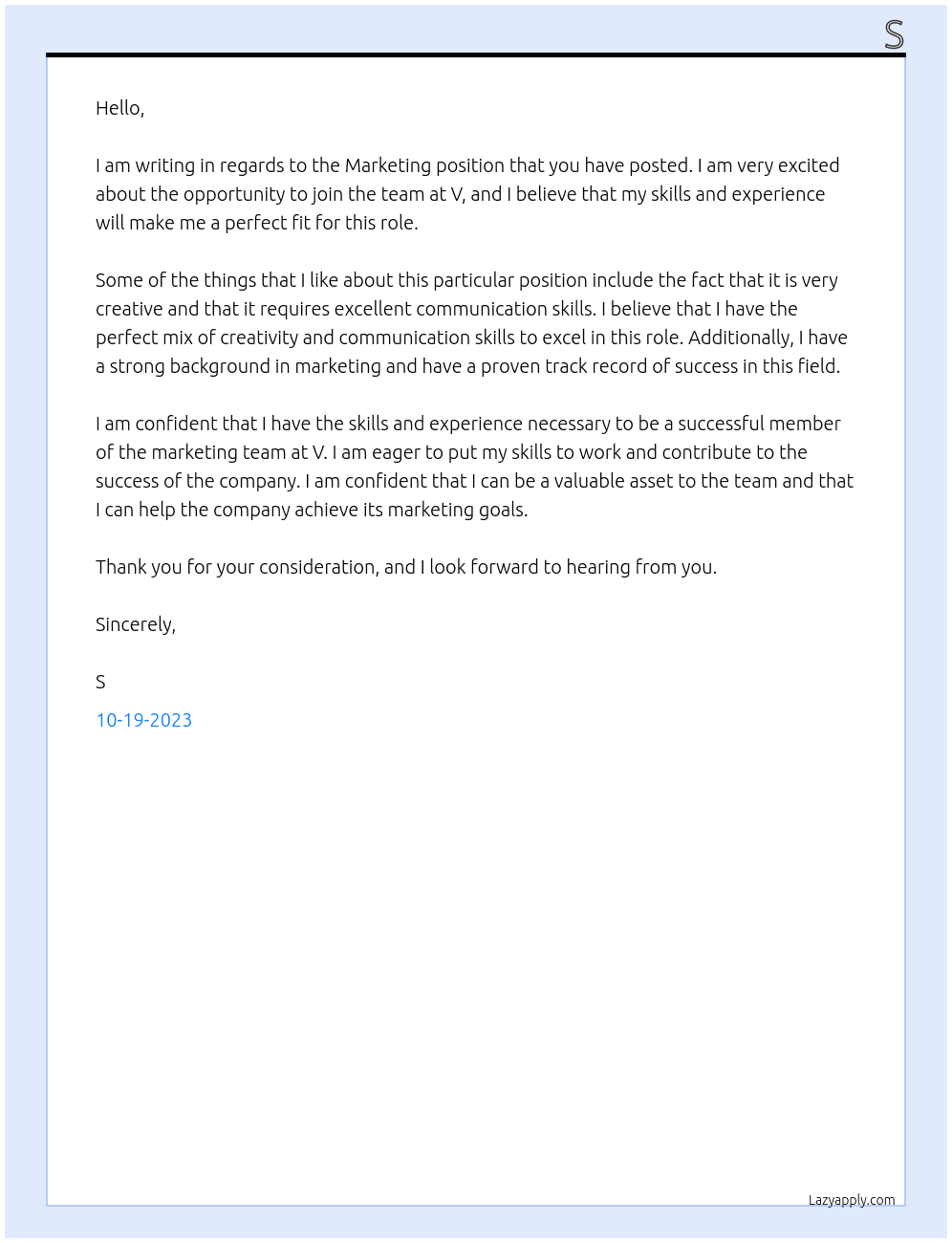 marketing At v Cover Letter