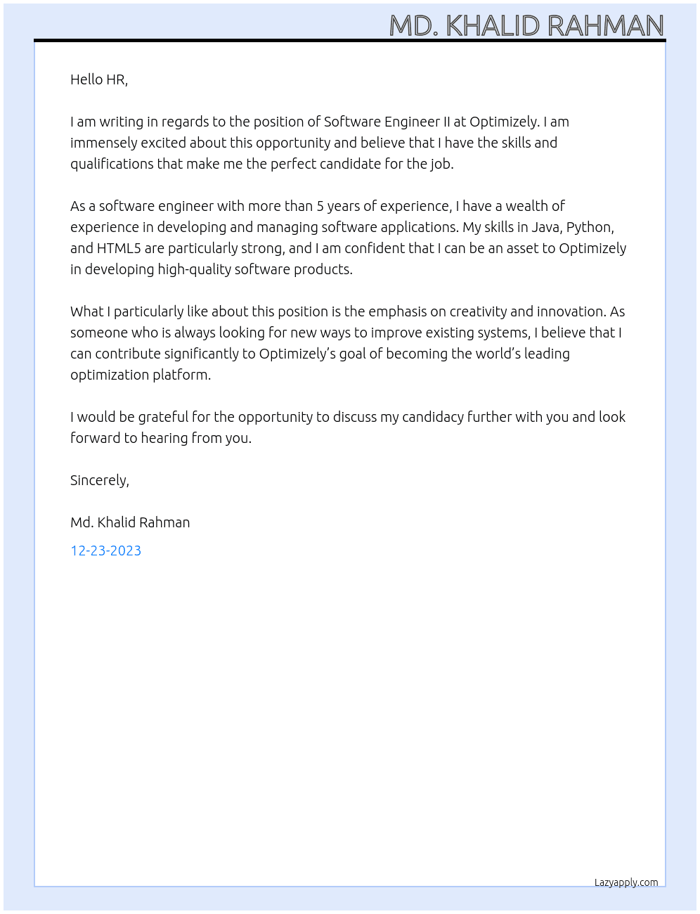 Software Engineer II At Optimizely Cover Letter