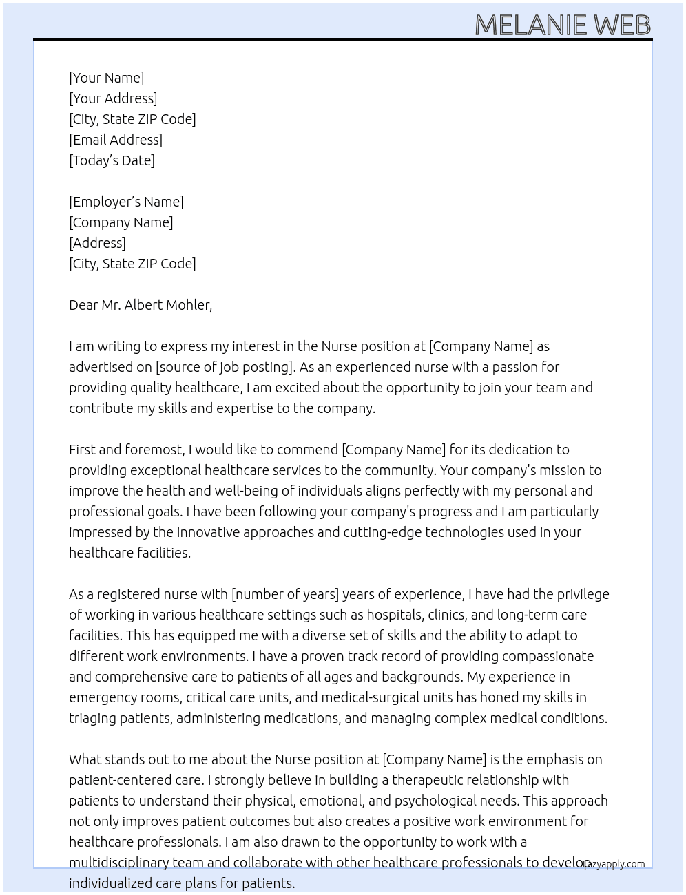 Nurse  At Interest  Cover Letter