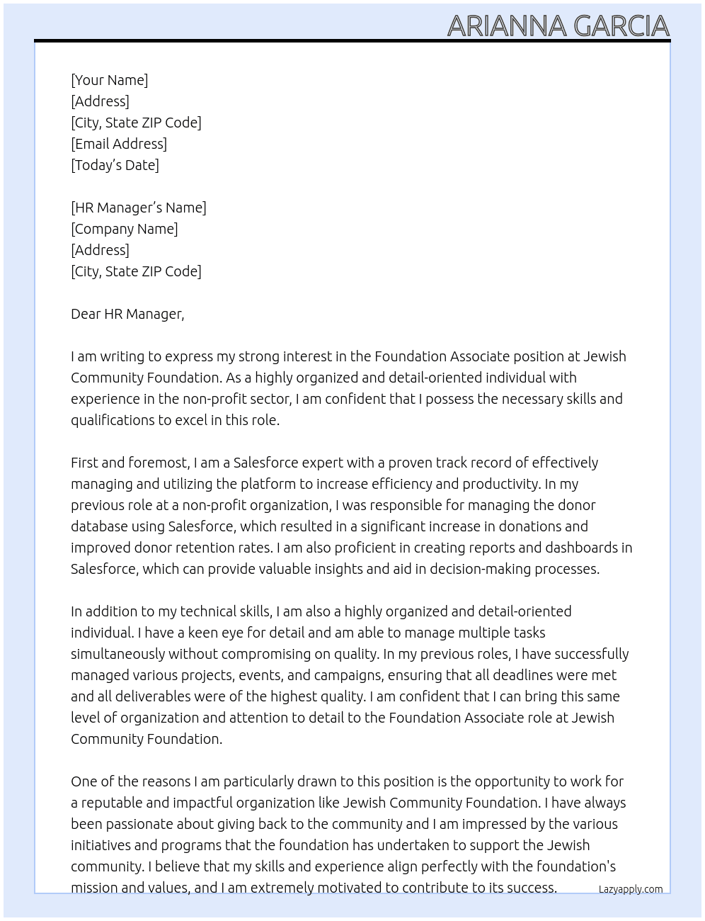 Cover letter for foundation associate - LazyApply