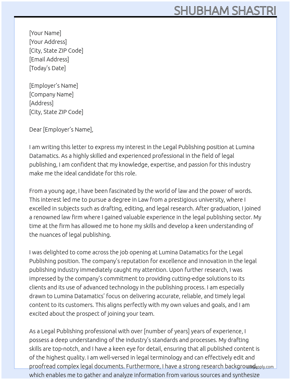 Legal Publishing  At Lumina Datamatics Cover Letter