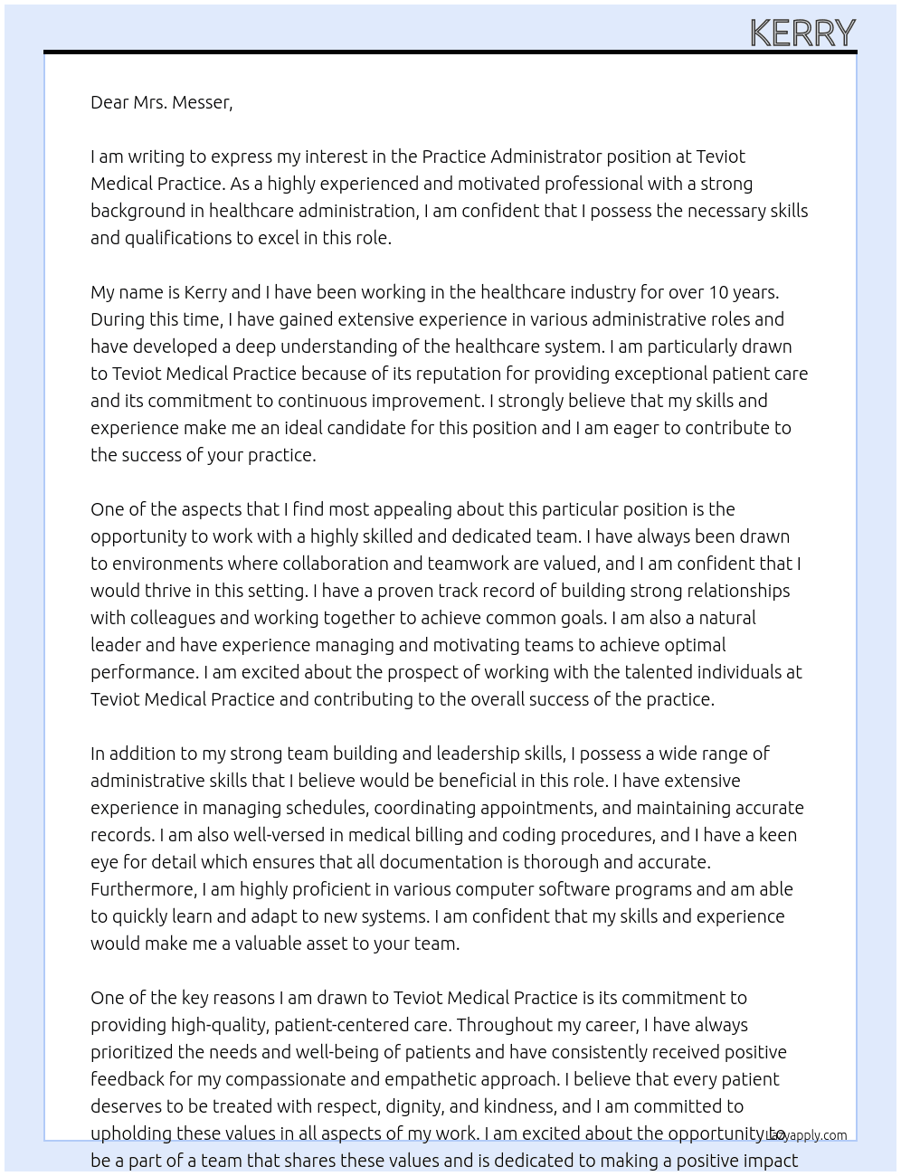Practice Administrator At Teviot Medical Practice Cover Letter