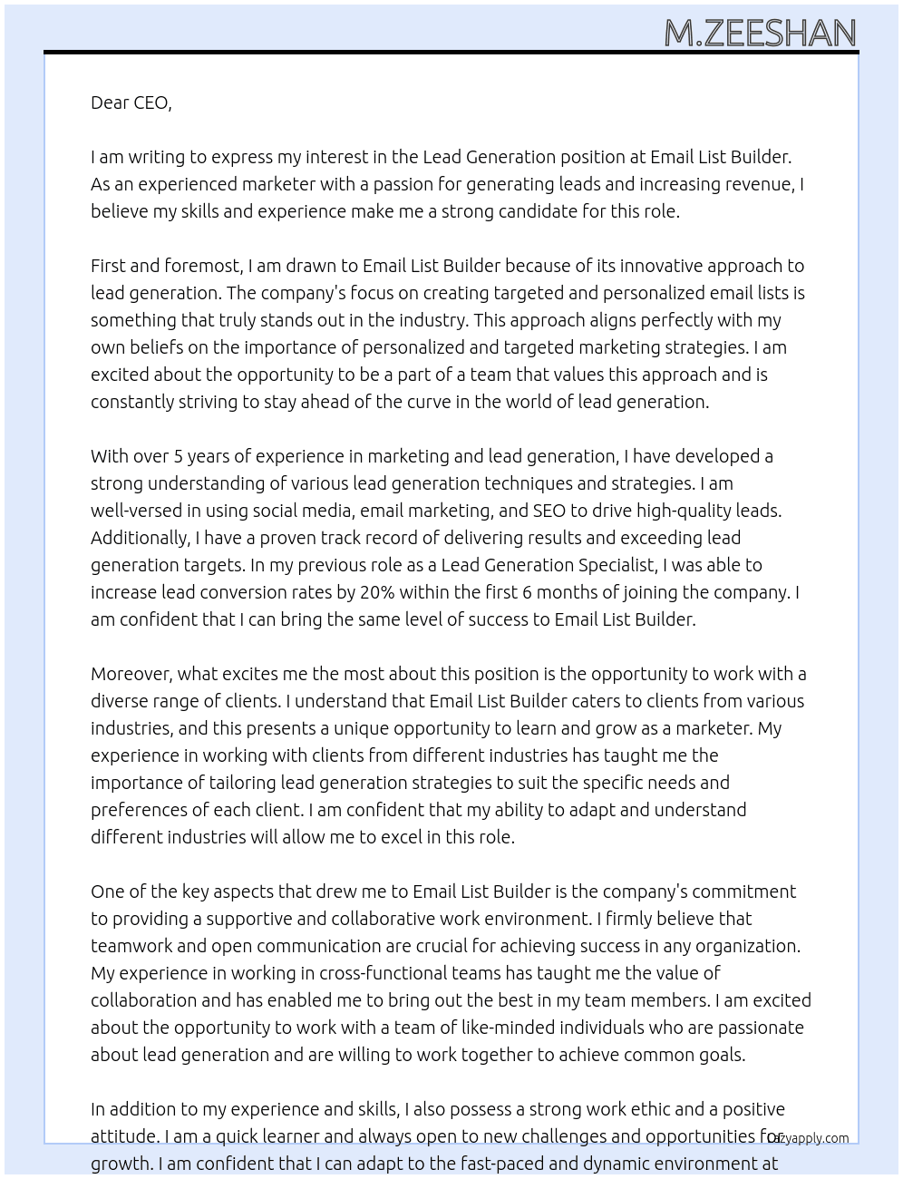 lead generation At email list builder Cover Letter
