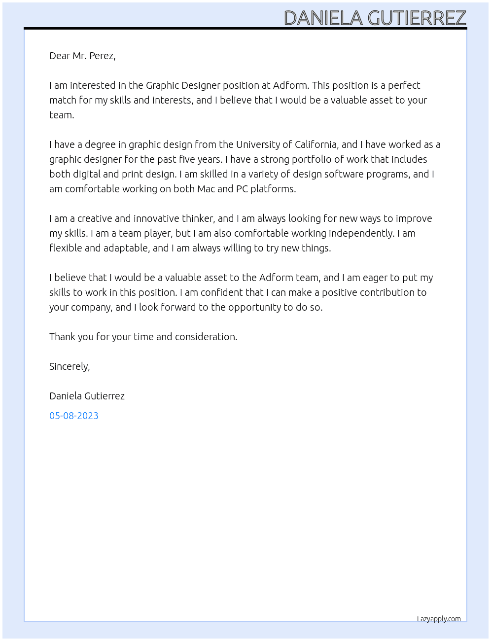 Graphic Designer At Adform Cover Letter