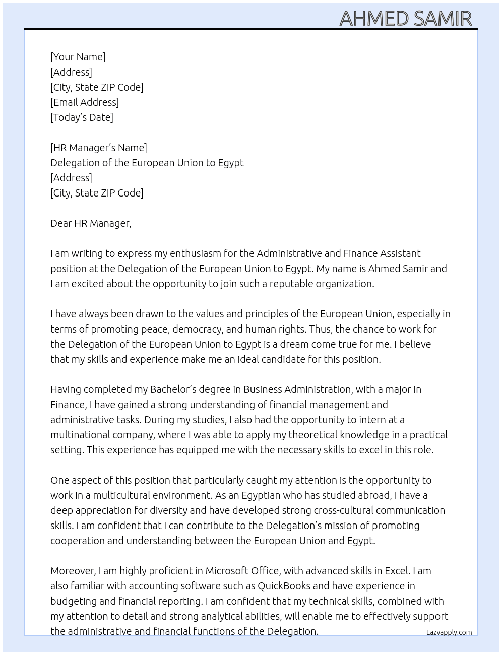 Cover letter for administrative and finance assistant - LazyApply